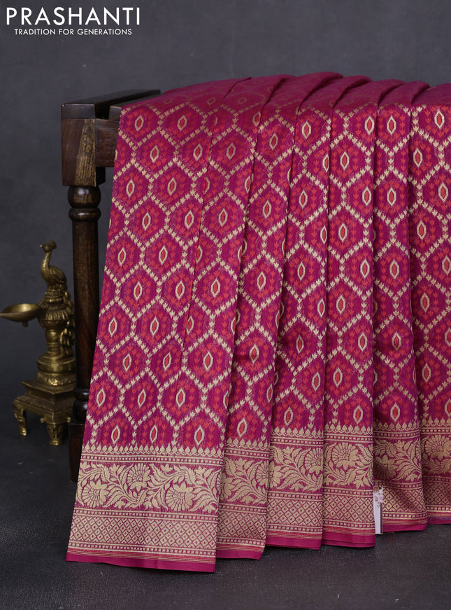 Banarasi silk cotton saree purple with allover thread & zari woven buttas and zari woven border