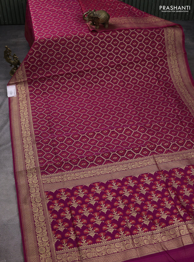 Banarasi silk cotton saree purple with allover thread & zari woven buttas and zari woven border