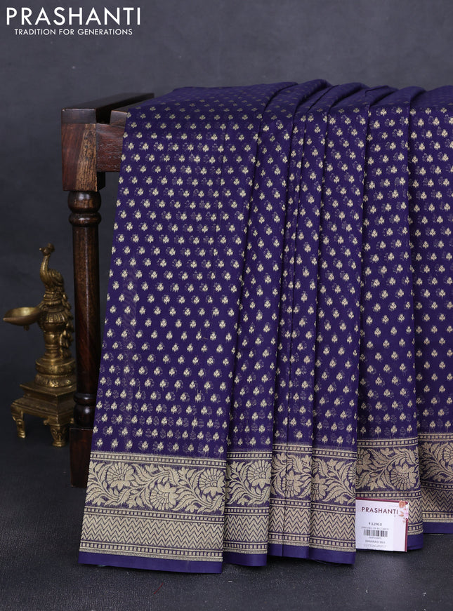 Banarasi silk cotton saree navy blue with allover zari woven buttas and zari woven border