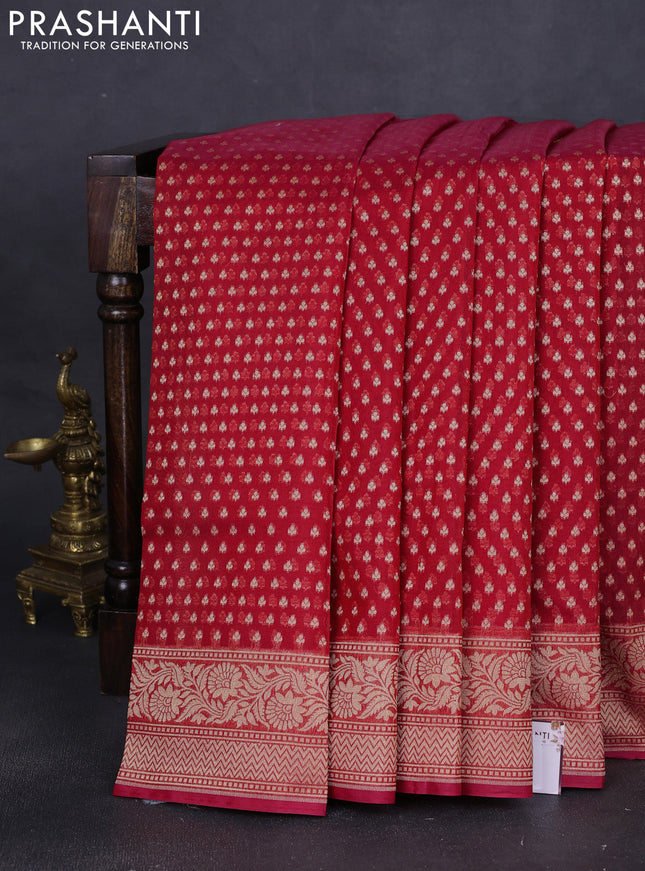 Banarasi silk cotton saree red with allover zari woven buttas and zari woven border