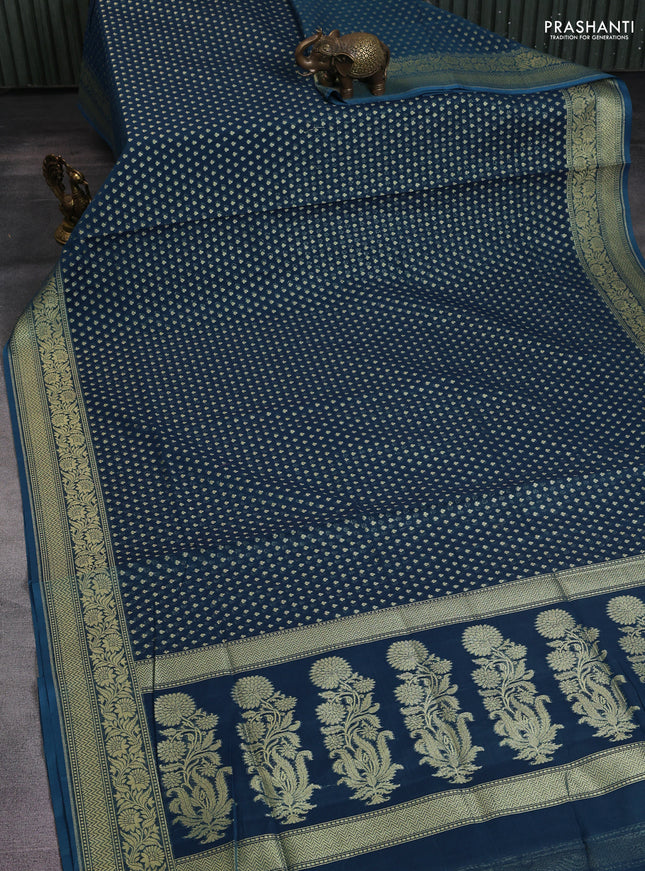 Banarasi silk cotton saree peacock blue with allover zari woven buttas and zari woven border