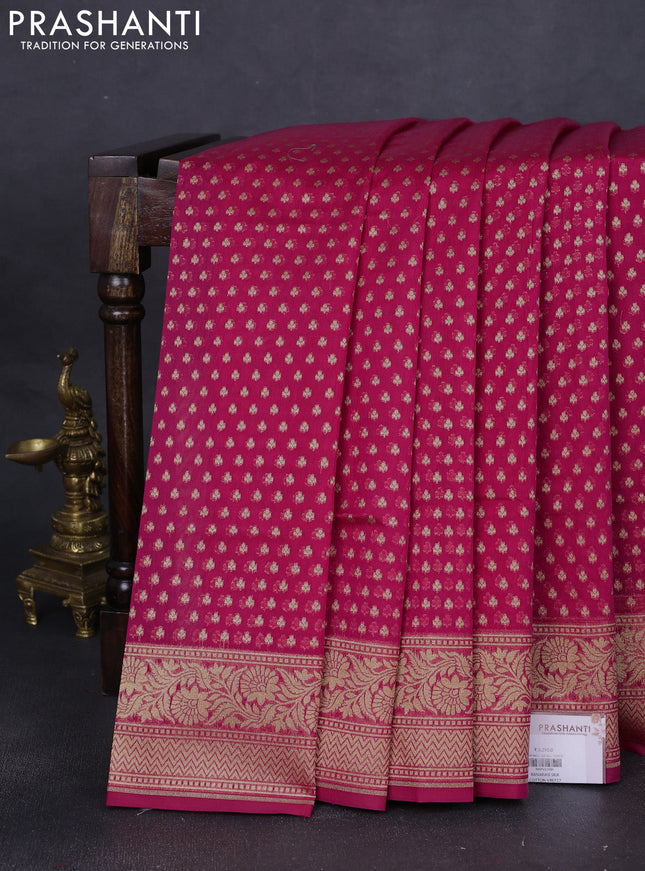 Banarasi silk cotton saree pink with allover zari woven buttas and zari woven border