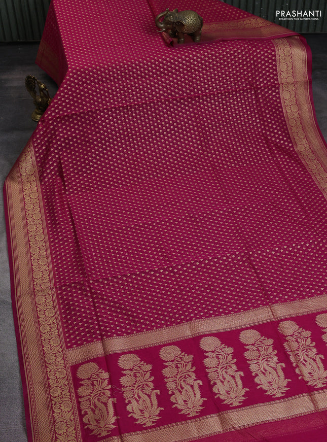 Banarasi silk cotton saree pink with allover zari woven buttas and zari woven border