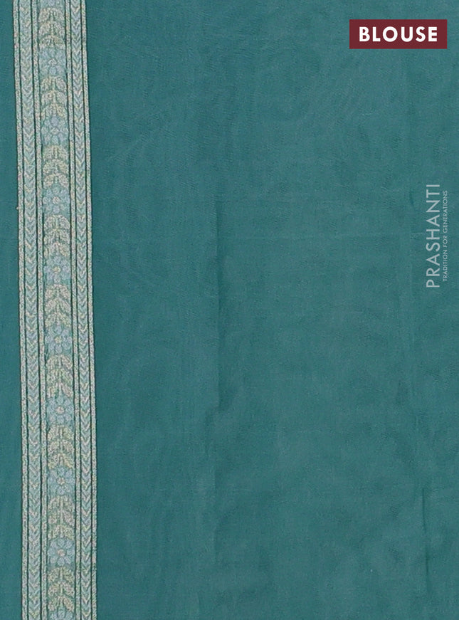 Banarasi silk cotton saree teal blue with allover zari weaves and zari woven border