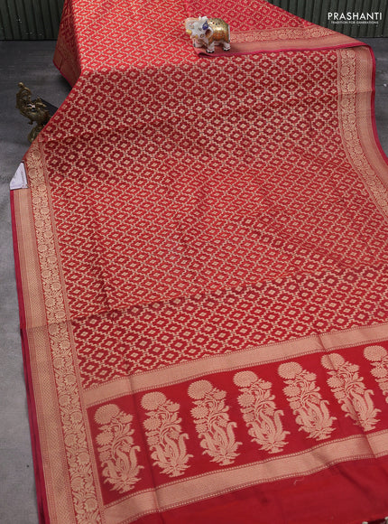 Banarasi silk cotton saree red with allover zari weaves and zari woven border