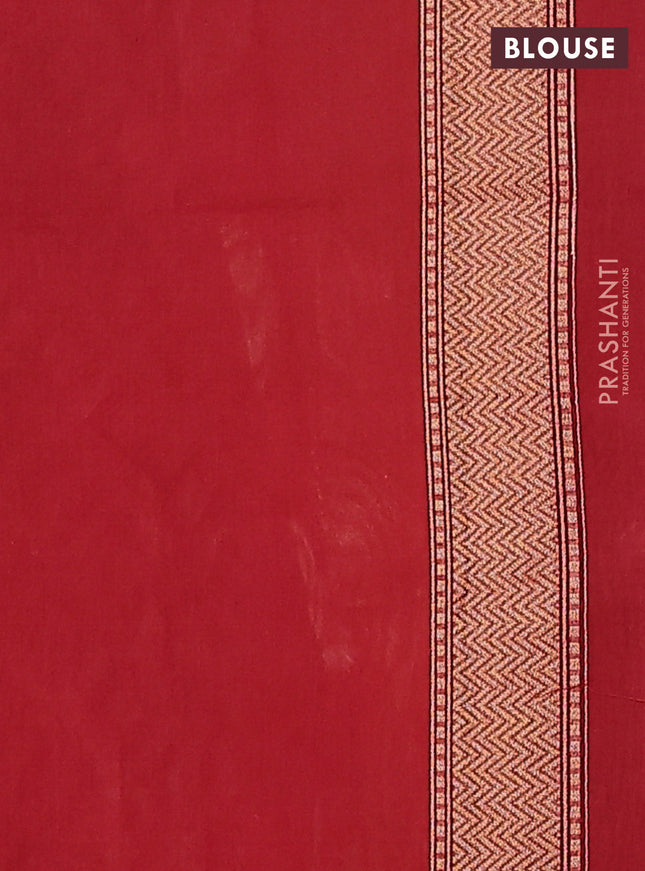 Banarasi silk cotton saree red with allover zari weaves and zari woven border