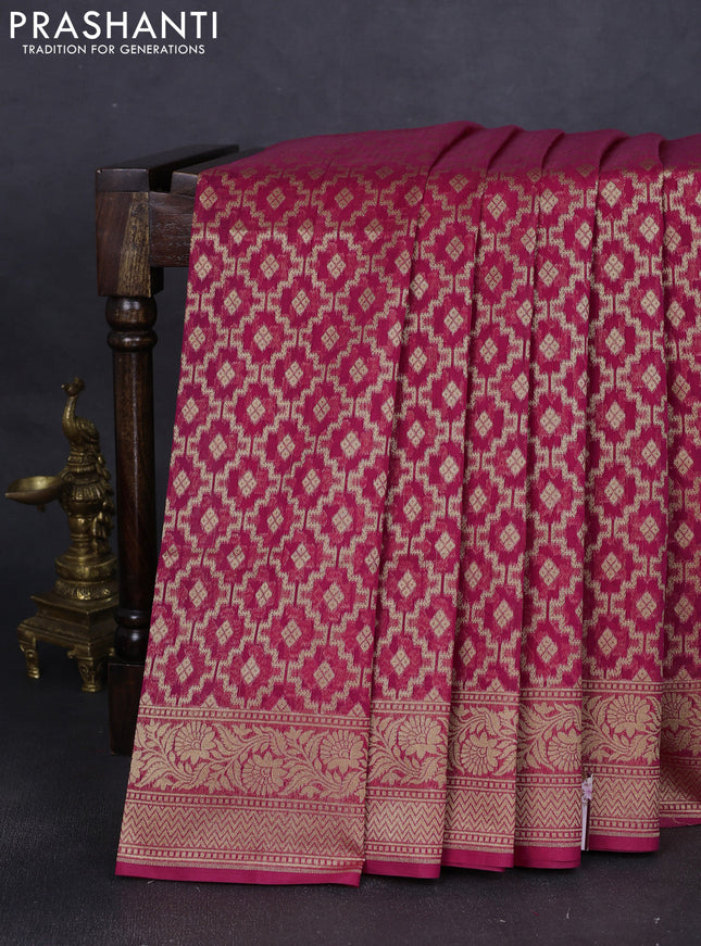 Banarasi silk cotton saree pink with allover zari weaves and zari woven border