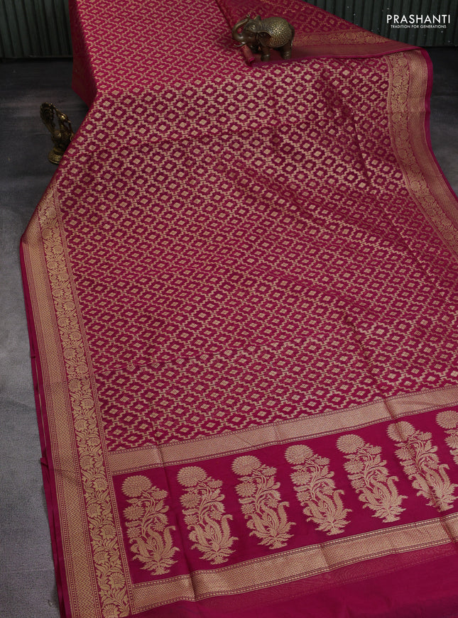 Banarasi silk cotton saree pink with allover zari weaves and zari woven border