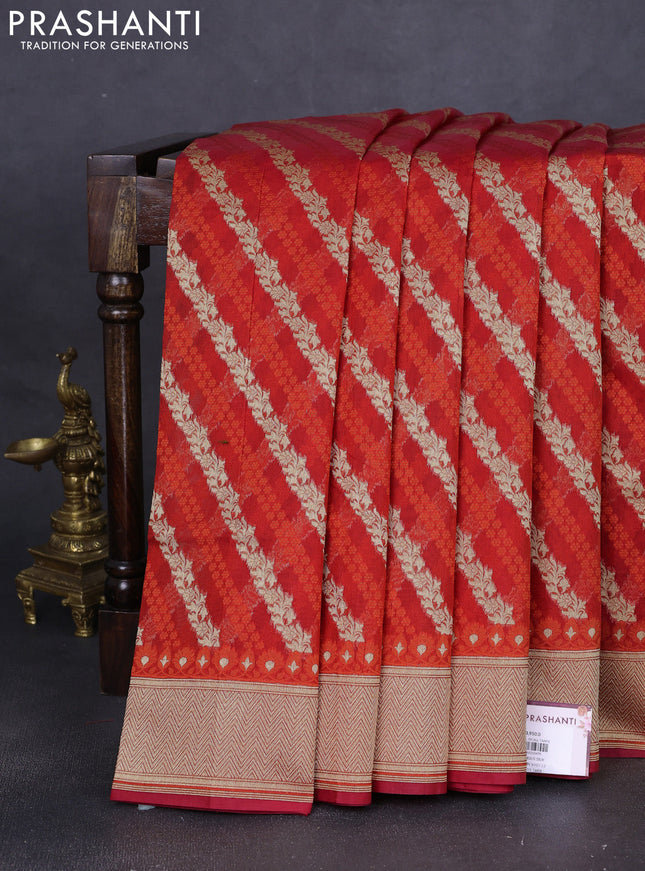 Banarasi silk cotton saree red with allover zari weaves and zari woven border