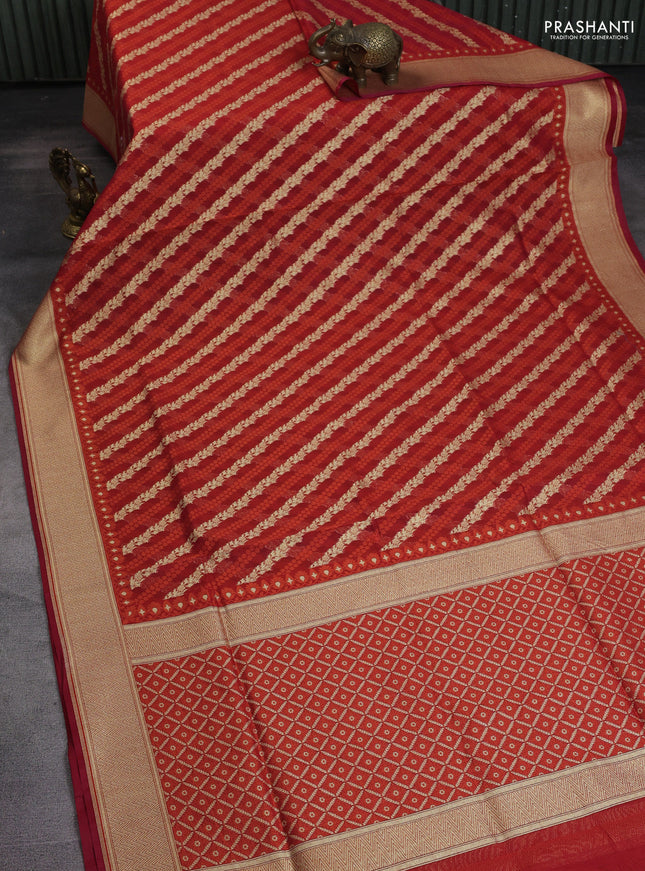 Banarasi silk cotton saree red with allover zari weaves and zari woven border