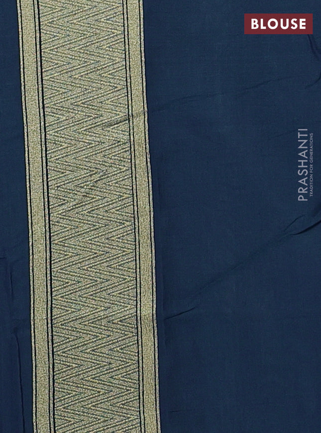 Banarasi silk cotton saree peacock blue with allover zari weaves and zari woven border