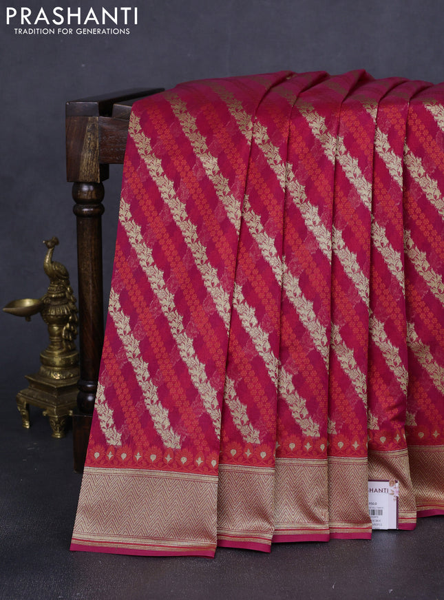 Banarasi silk cotton saree pink with allover zari weaves and zari woven border