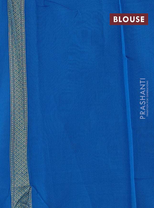 Banarasi silk cotton saree cs blue with allover floral thread & zari woven buttas and zari woven border