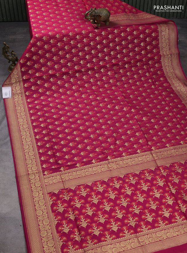 Banarasi silk cotton saree pink with allover floral thread & zari woven buttas and zari woven border