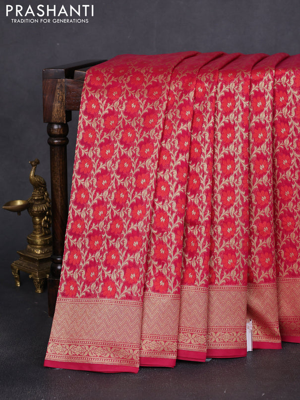 Banarasi silk cotton saree pink with allover zari weaves and zari woven border