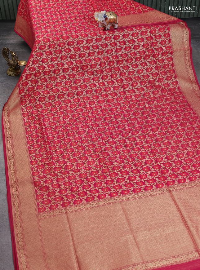 Banarasi silk cotton saree pink with allover zari weaves and zari woven border