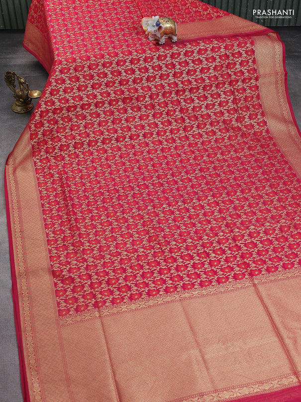 Banarasi silk cotton saree pink with allover zari weaves and zari woven border