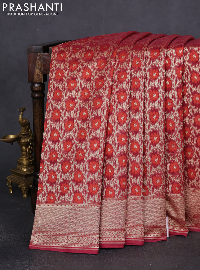 Banarasi silk cotton saree maroon with allover zari weaves and zari woven border