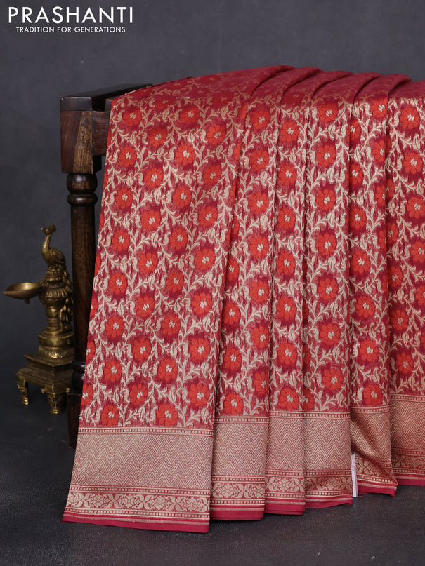 Banarasi silk cotton saree maroon with allover zari weaves and zari woven border