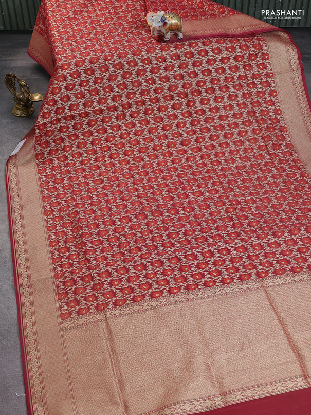 Banarasi silk cotton saree maroon with allover zari weaves and zari woven border