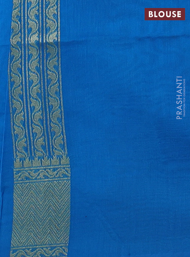 Banarasi silk cotton saree cs blue with allover thread & zari woven buttas and temple zari woven border