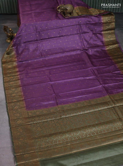 Banarasi tussar silk saree purple and mehendi green with allover thread & zari woven buttas and woven border