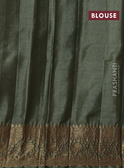 Banarasi tussar silk saree purple and mehendi green with allover thread & zari woven buttas and woven border