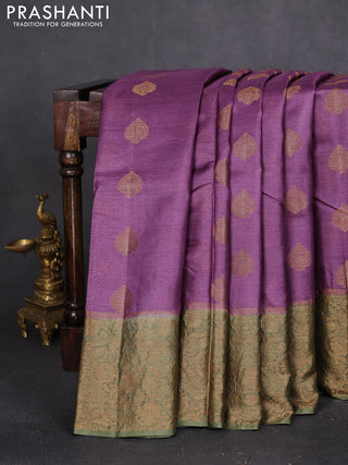 Banarasi tussar silk saree purple and mehendi green with thread & zari woven buttas and woven border