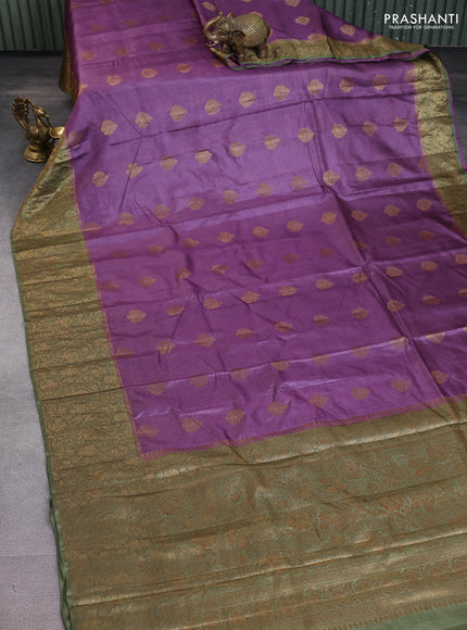 Banarasi tussar silk saree purple and mehendi green with thread & zari woven buttas and woven border