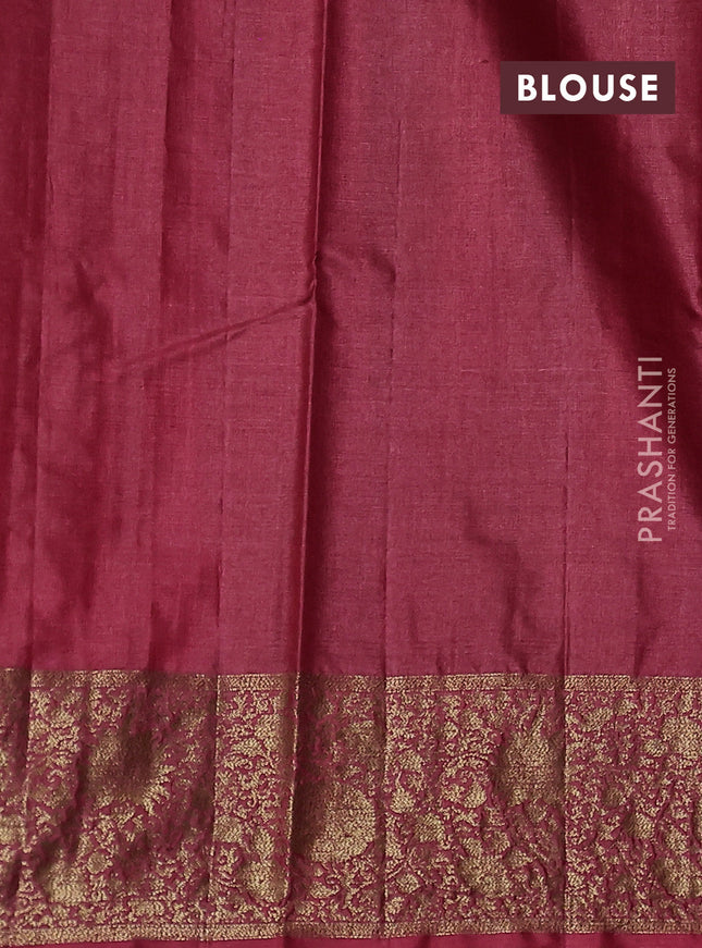 Banarasi tussar silk saree green and maroon with allover thread & zari woven buttas and woven border