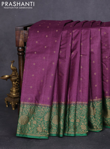 Banarasi tussar silk saree purple and green with allover thread & zari woven buttas and woven border