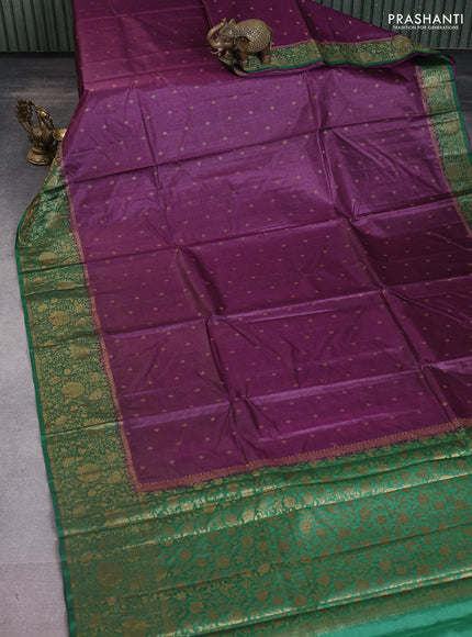 Banarasi tussar silk saree purple and green with allover thread & zari woven buttas and woven border