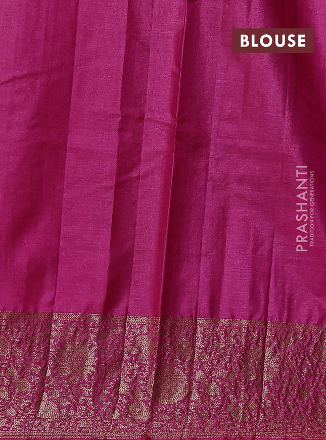 Banarasi tussar silk saree peacock blue and pink with allover thread & zari woven buttas and woven border