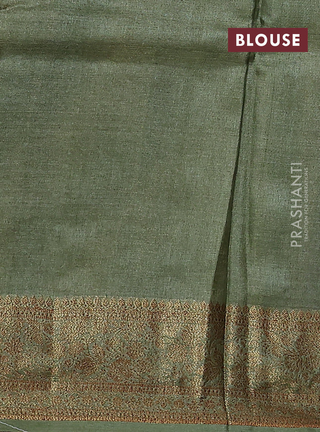 Banarasi tussar silk saree purple and mehendi green with thread & zari woven buttas and woven border