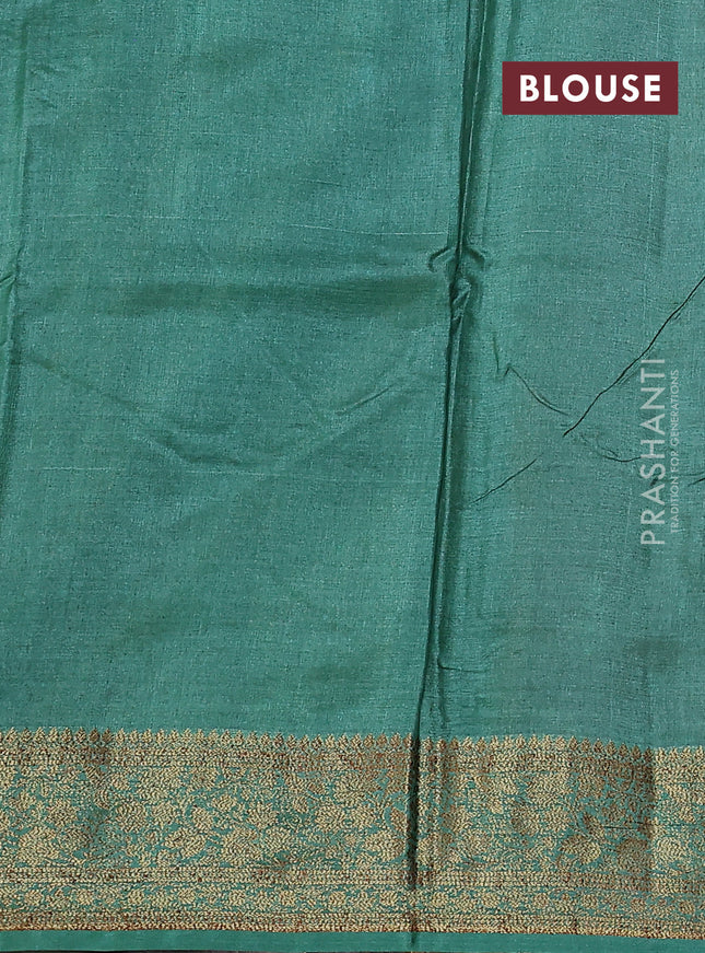 Banarasi tussar silk saree peach shade and green with thread & zari woven buttas and woven border