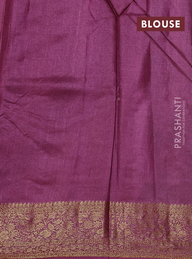 Banarasi tussar silk saree mehendi green and wine shade with thread & zari woven buttas and woven border