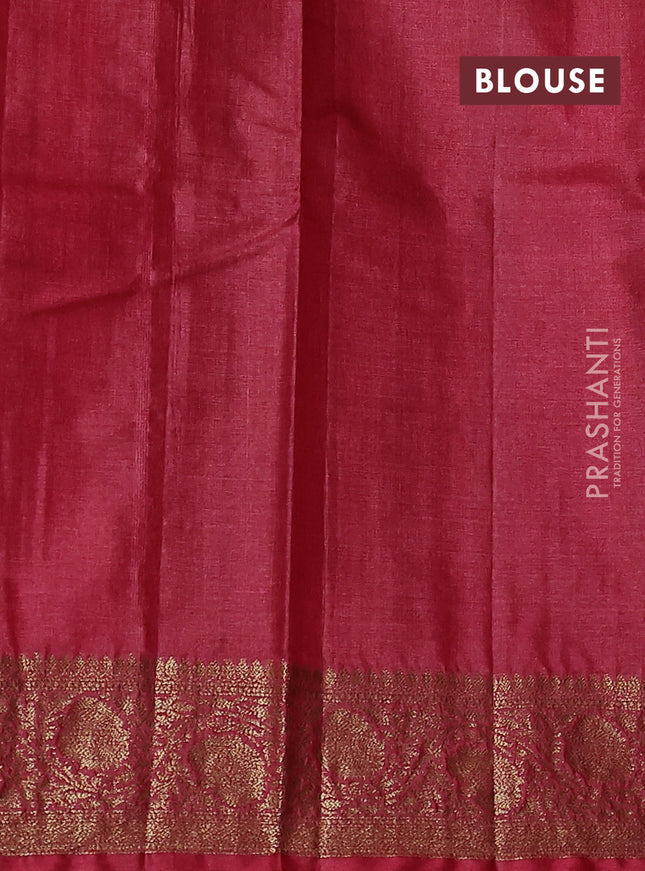 Banarasi tussar silk saree navy blue and maroon with thread & zari woven buttas and woven border