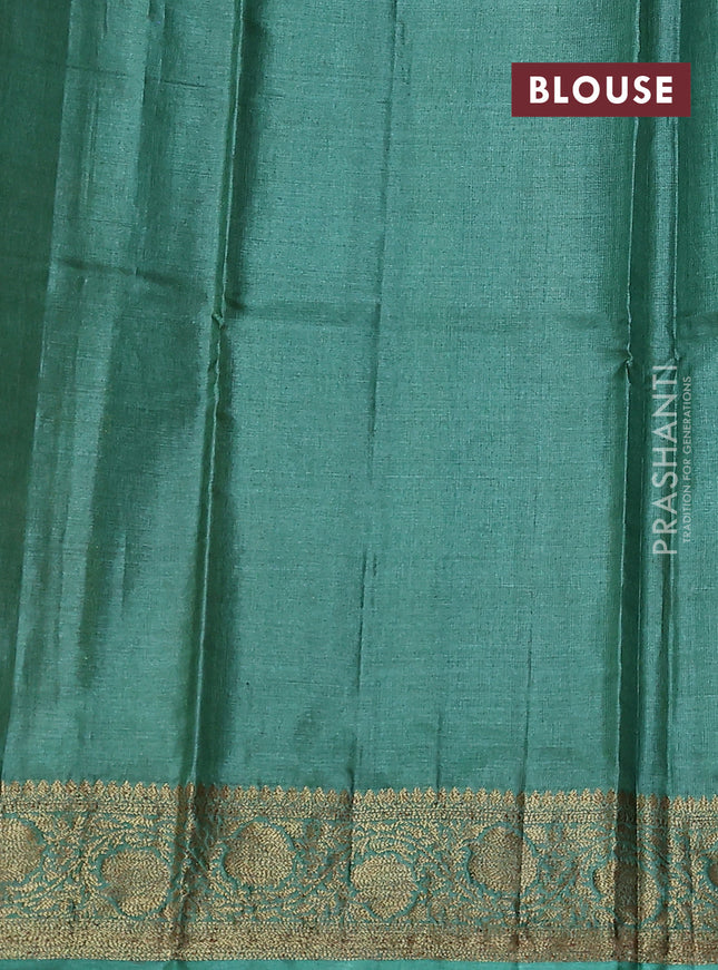 Banarasi tussar silk saree peach shade and green with thread & zari woven buttas and woven border
