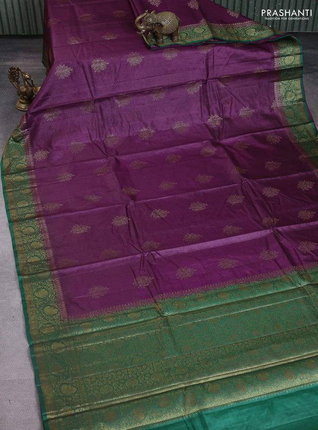 Banarasi tussar silk saree deep purple and green with thread & zari woven buttas and woven border
