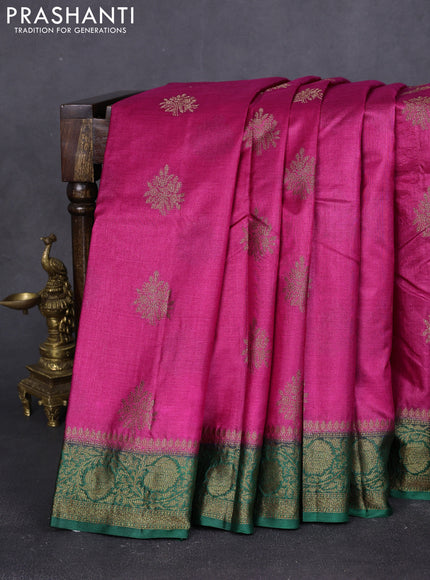 Banarasi tussar silk saree pink and green with thread & zari woven buttas and woven border