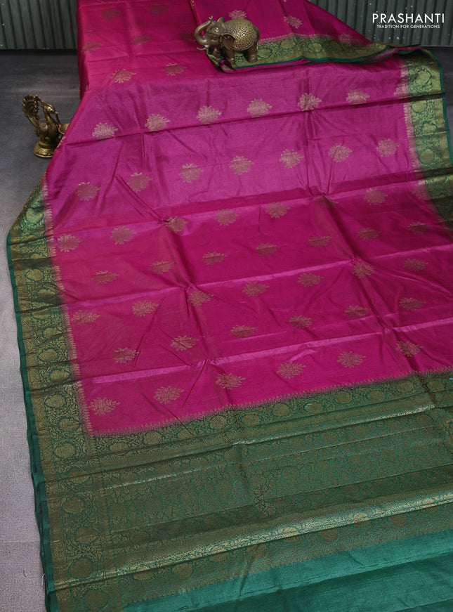 Banarasi tussar silk saree pink and green with thread & zari woven buttas and woven border
