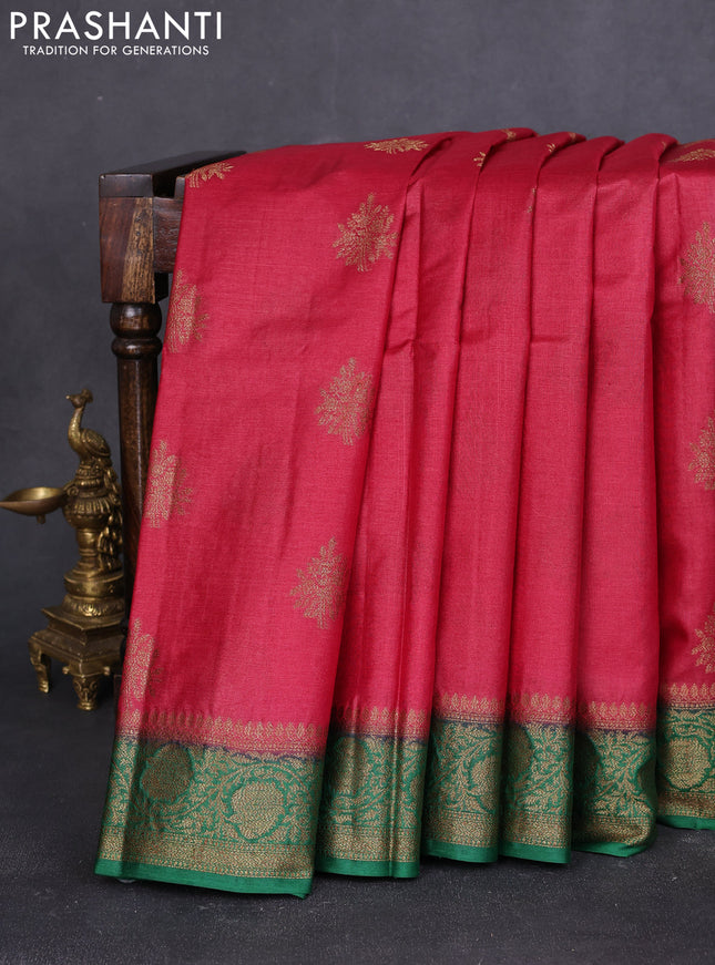 Banarasi tussar silk saree maroon and green with thread & zari woven buttas and woven border