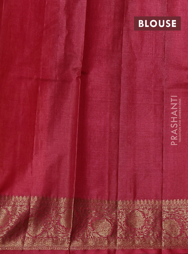 Banarasi tussar silk saree mustard yellow and maroon with thread & zari woven buttas and woven border
