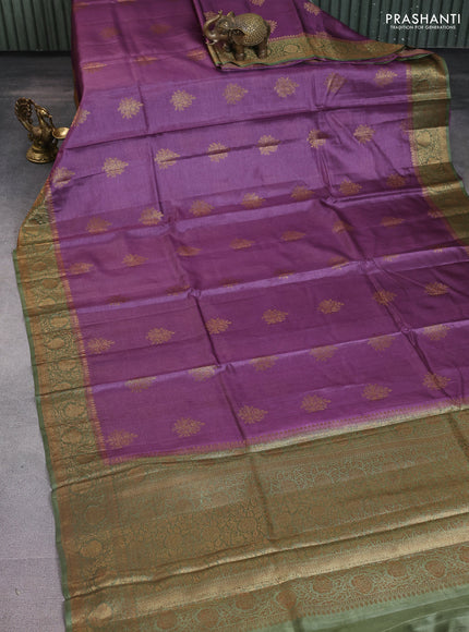 Banarasi tussar silk saree purple and mehendi green with thread & zari woven buttas and woven border
