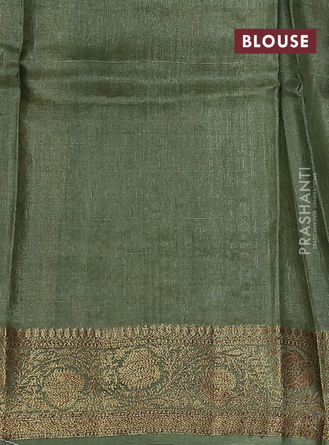 Banarasi tussar silk saree purple and mehendi green with thread & zari woven buttas and woven border