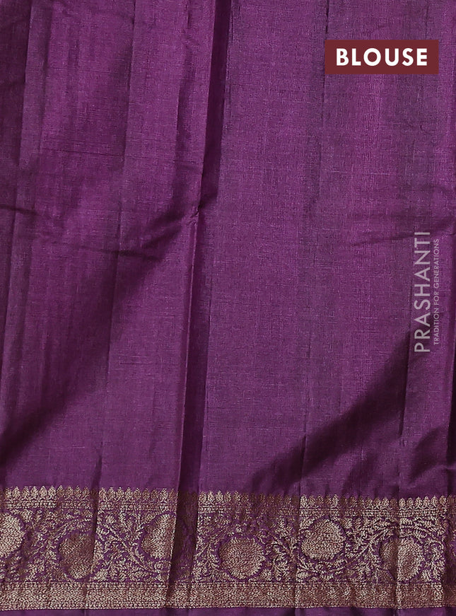 Banarasi tussar silk saree mehendi green and purple with thread & zari woven buttas and woven border