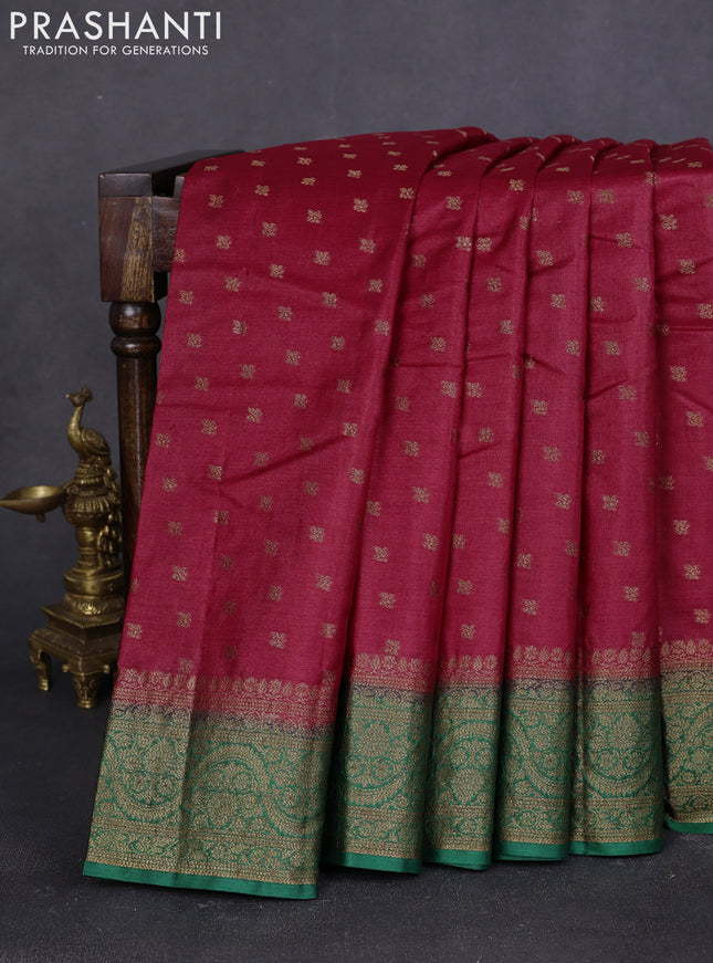 Banarasi tussar silk saree maroon and green with allover thread & zari woven buttas and woven border