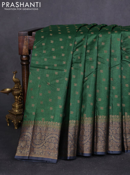 Banarasi tussar silk saree bottle green and grey with allover thread & zari woven buttas and woven border