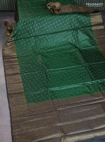 Banarasi tussar silk saree bottle green and grey with allover thread & zari woven buttas and woven border