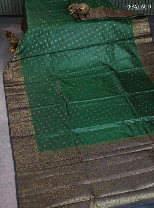 Banarasi tussar silk saree bottle green and grey with allover thread & zari woven buttas and woven border